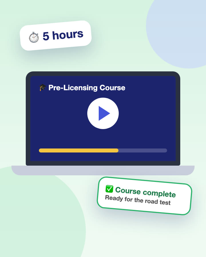 A laptop playing the 5-hour pre-licensing course